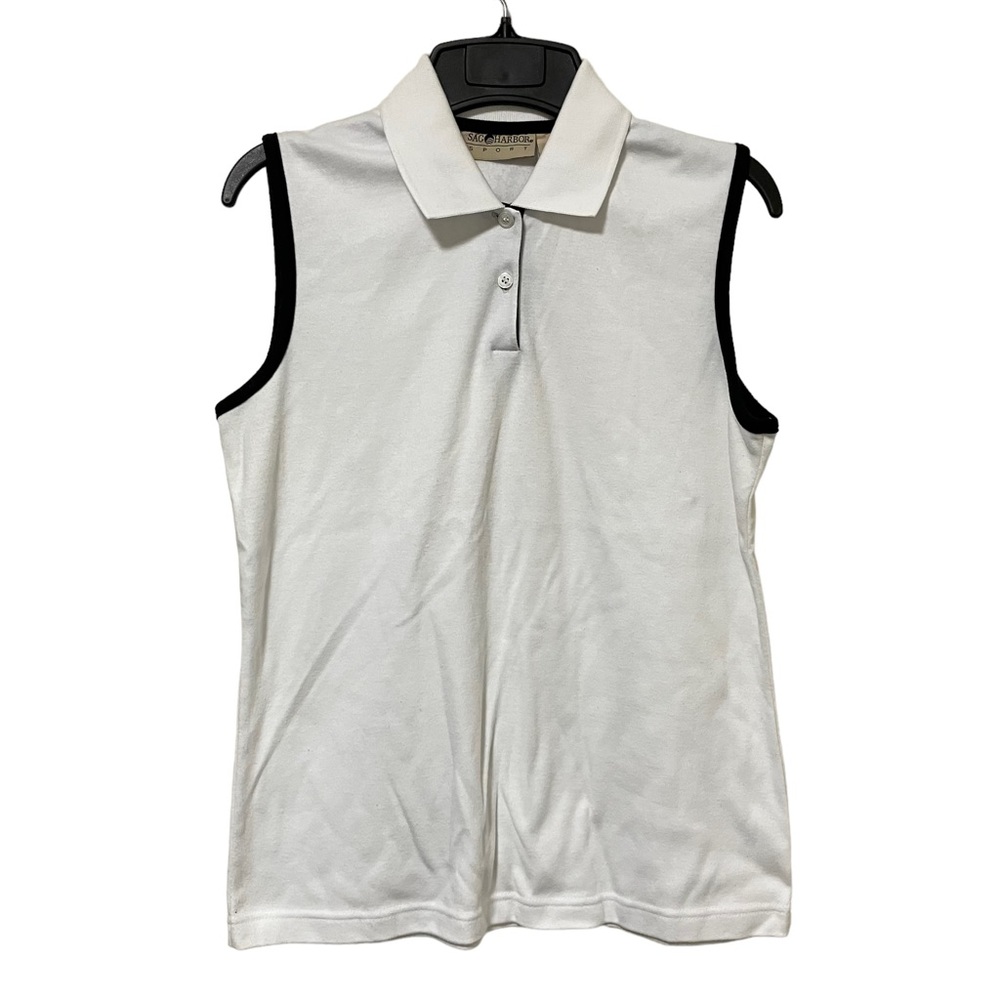 Sag Harbor Sport White w Black Trim Sleeveless Polo Shirt